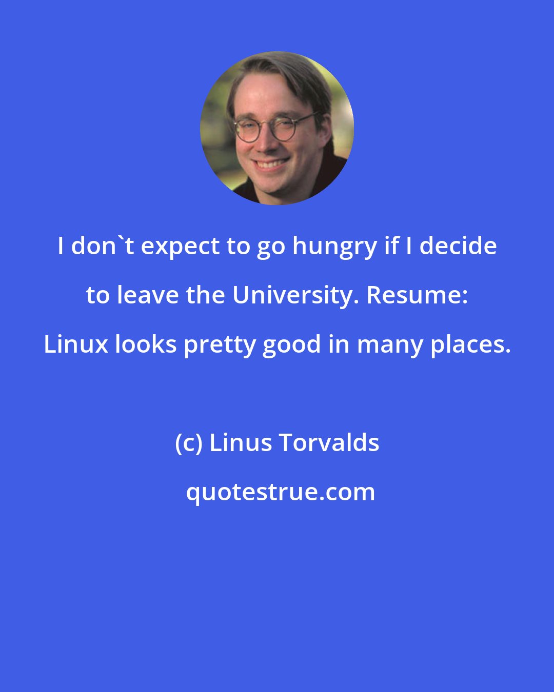 Linus Torvalds: I don't expect to go hungry if I decide to leave the University. Resume: Linux looks pretty good in many places.
