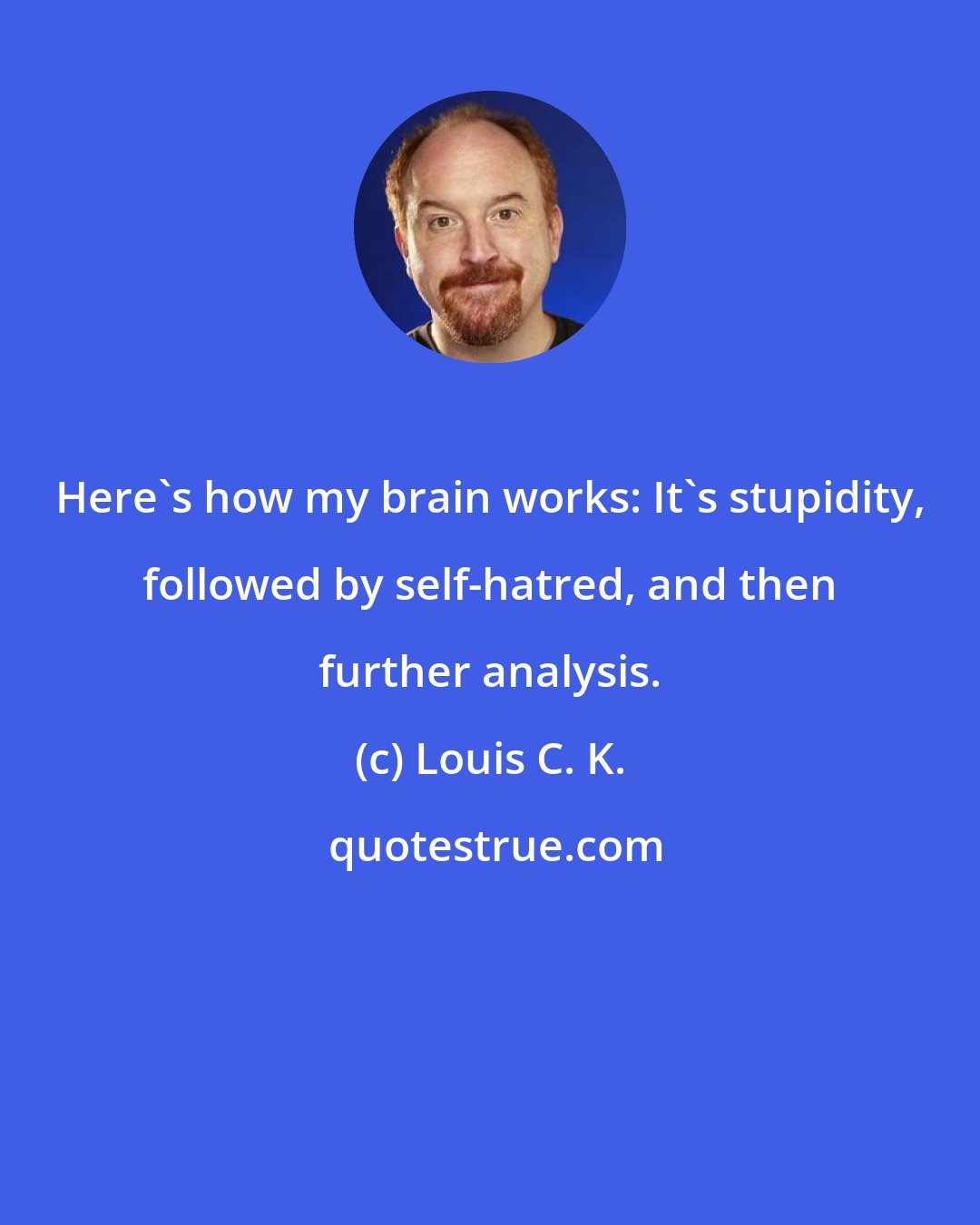 Louis C. K.: Here's how my brain works: It's stupidity, followed by self-hatred, and then further analysis.