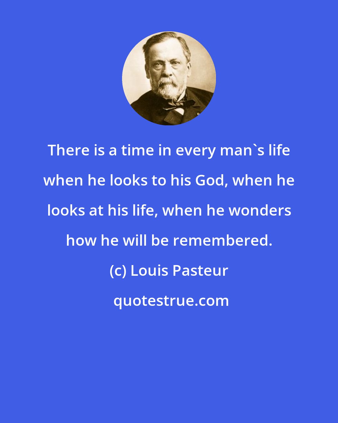 Louis Pasteur: There is a time in every man's life when he looks to his God, when he looks at his life, when he wonders how he will be remembered.