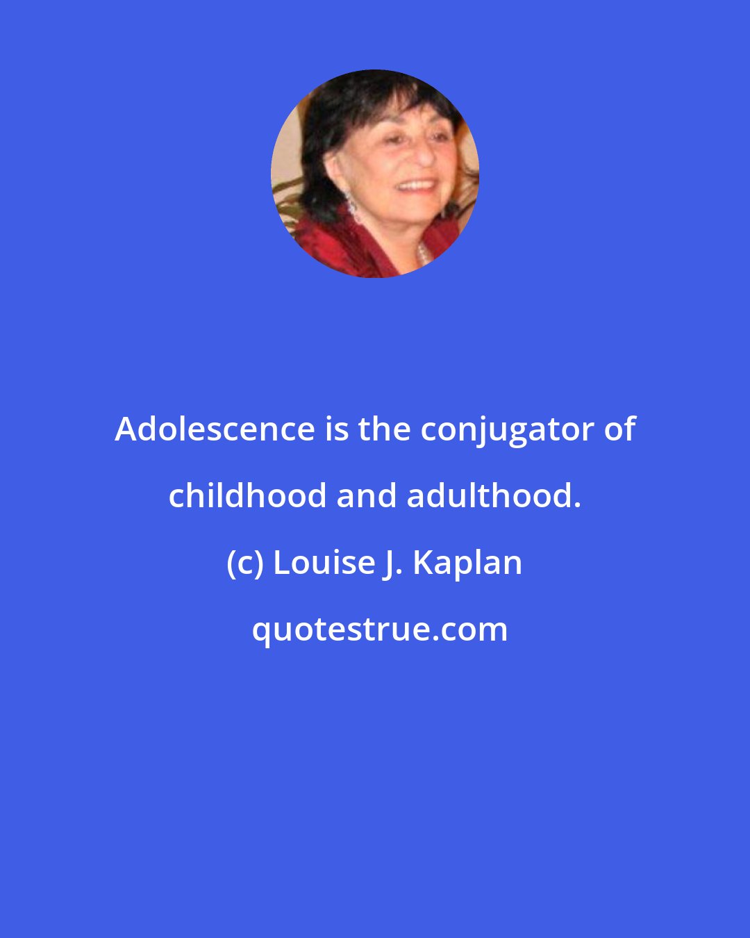Louise J. Kaplan: Adolescence is the conjugator of childhood and adulthood.