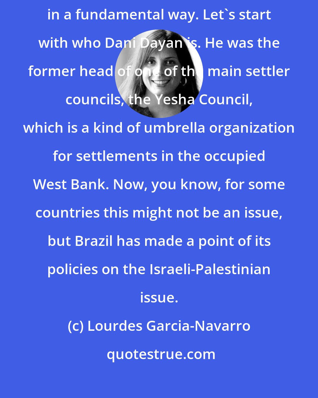 Lourdes Garcia-Navarro: He is someone who is involved in the Israeli-Palestinian conflict in a fundamental way. Let's start with who Dani Dayan is. He was the former head of one of the main settler councils, the Yesha Council, which is a kind of umbrella organization for settlements in the occupied West Bank. Now, you know, for some countries this might not be an issue, but Brazil has made a point of its policies on the Israeli-Palestinian issue.