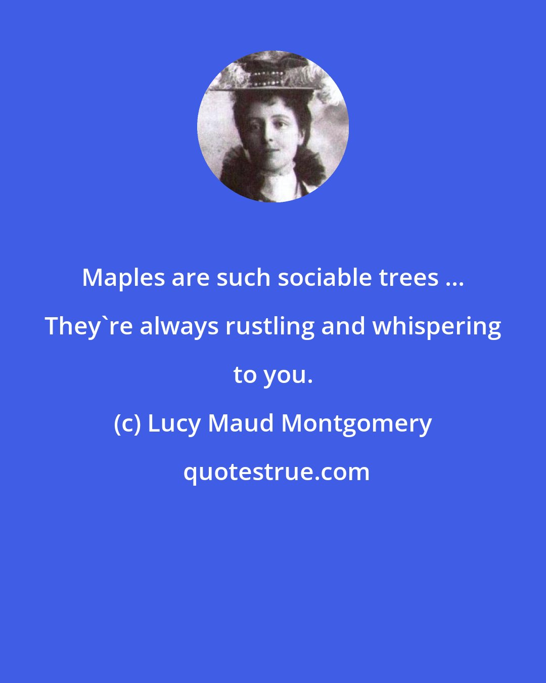 Lucy Maud Montgomery: Maples are such sociable trees ... They're always rustling and whispering to you.