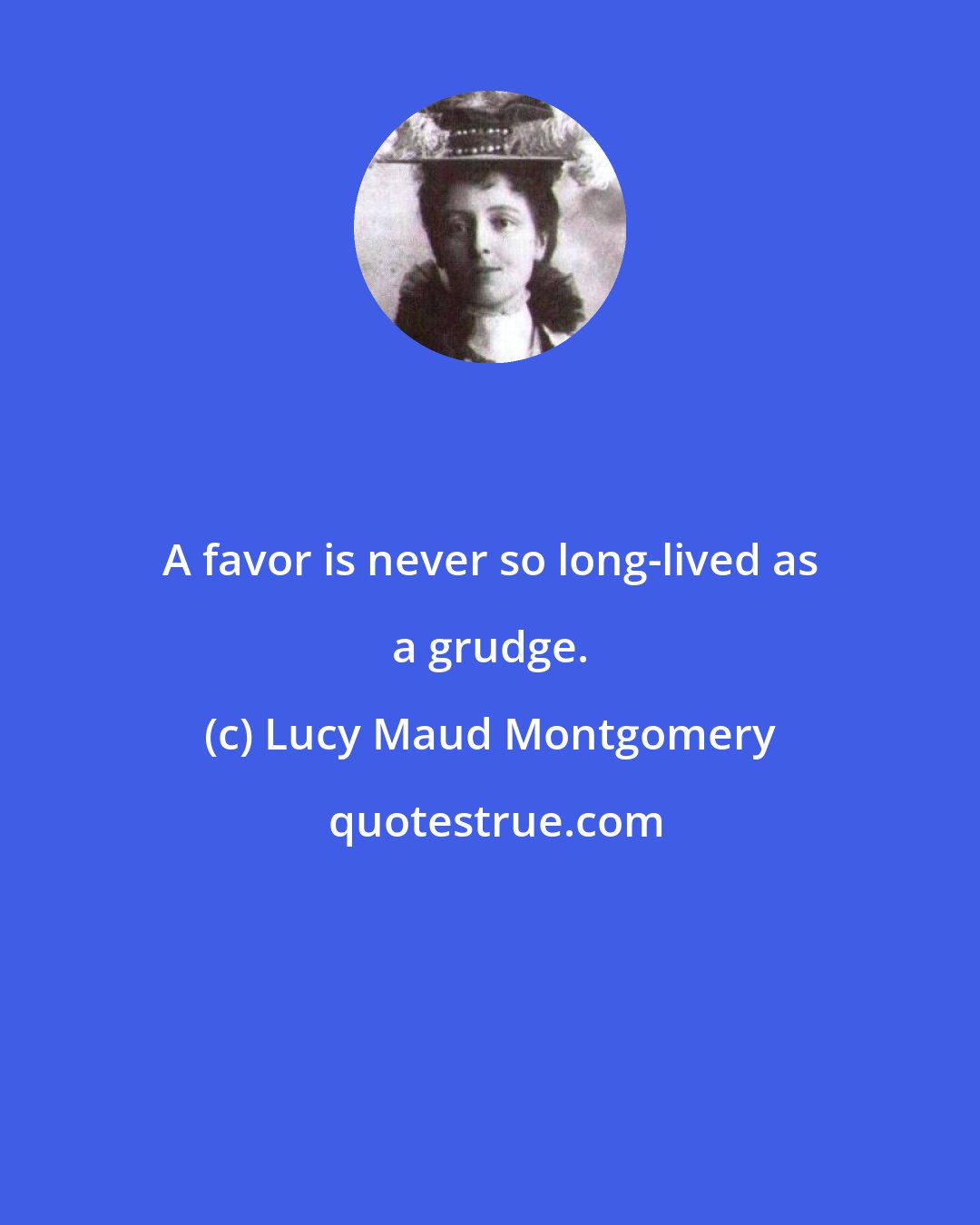 Lucy Maud Montgomery: A favor is never so long-lived as a grudge.