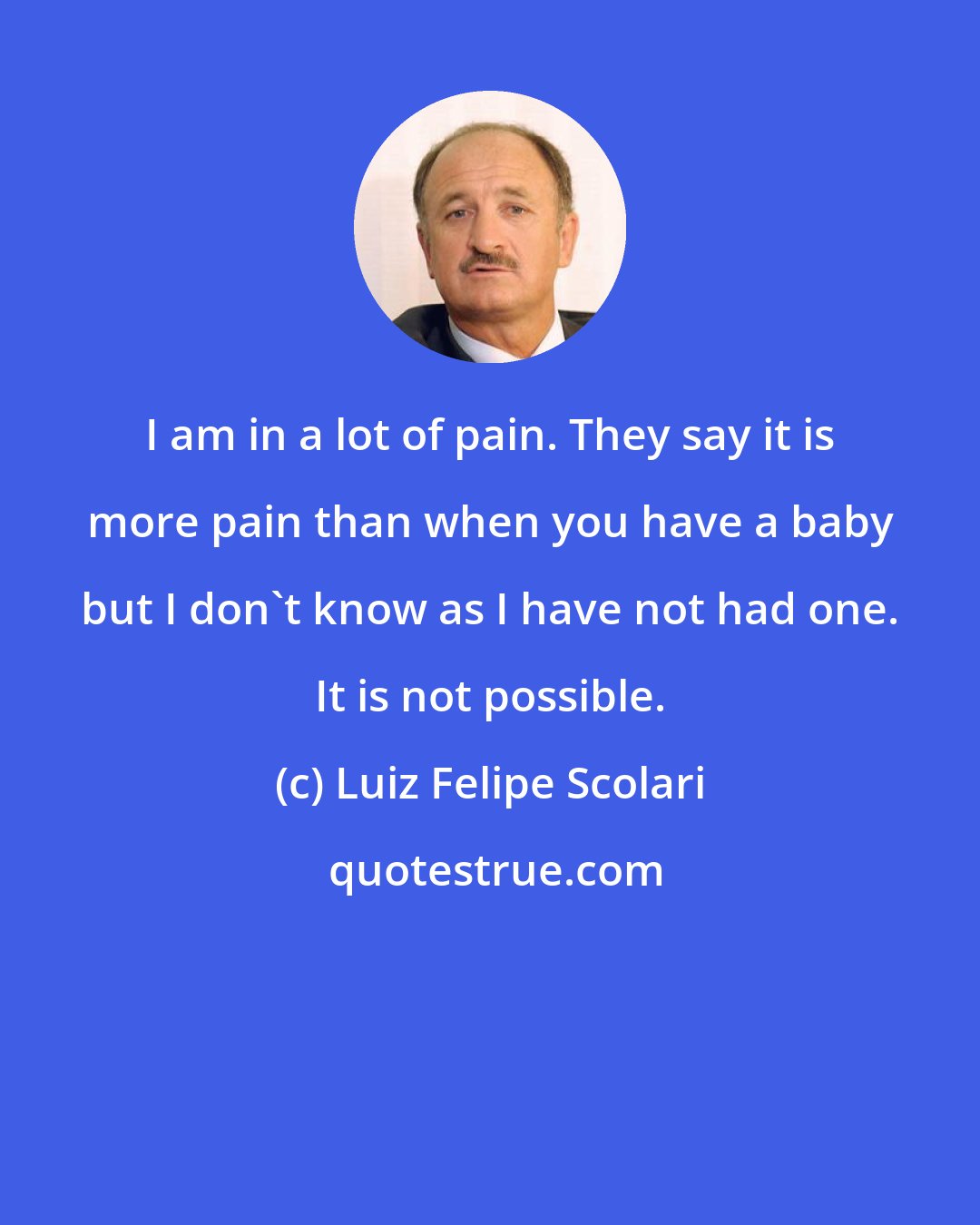 Luiz Felipe Scolari: I am in a lot of pain. They say it is more pain than when you have a baby but I don't know as I have not had one. It is not possible.