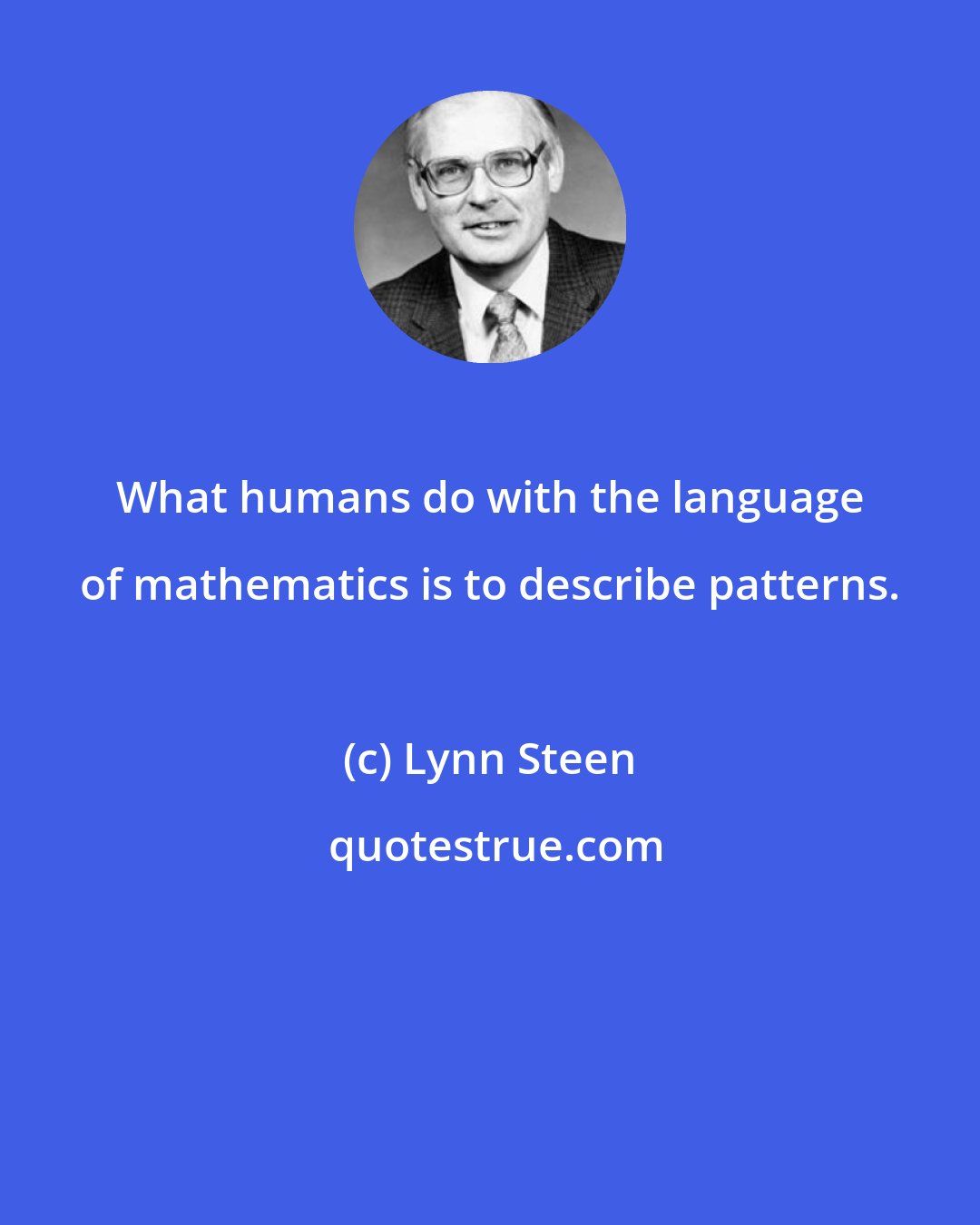 Lynn Steen: What humans do with the language of mathematics is to describe patterns.