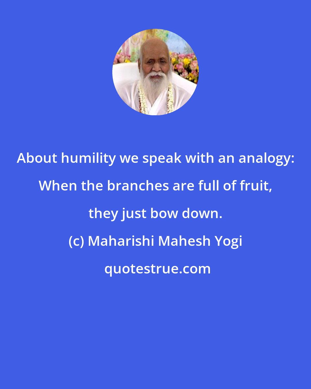 Maharishi Mahesh Yogi: About humility we speak with an analogy: When the branches are full of fruit, they just bow down.