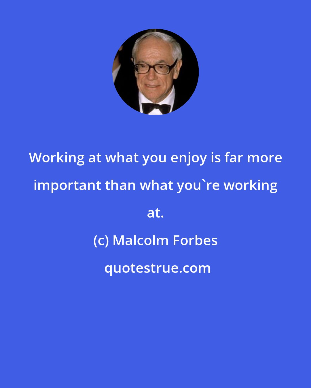 Malcolm Forbes: Working at what you enjoy is far more important than what you're working at.