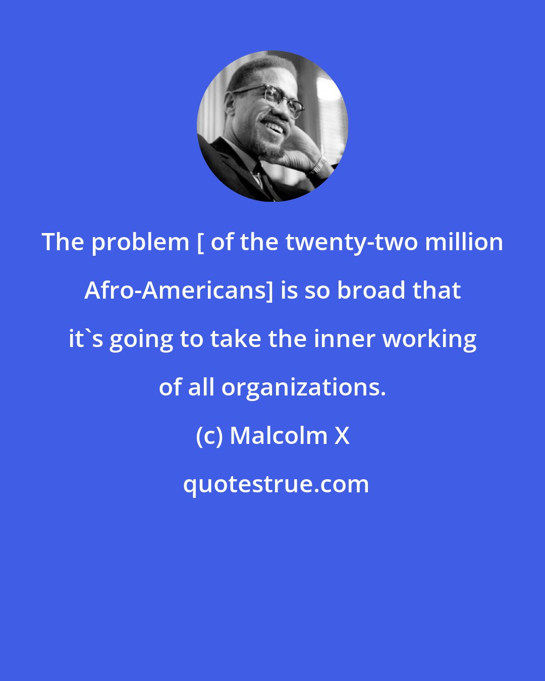 Malcolm X: The problem [ of the twenty-two million Afro-Americans] is so broad that it's going to take the inner working of all organizations.