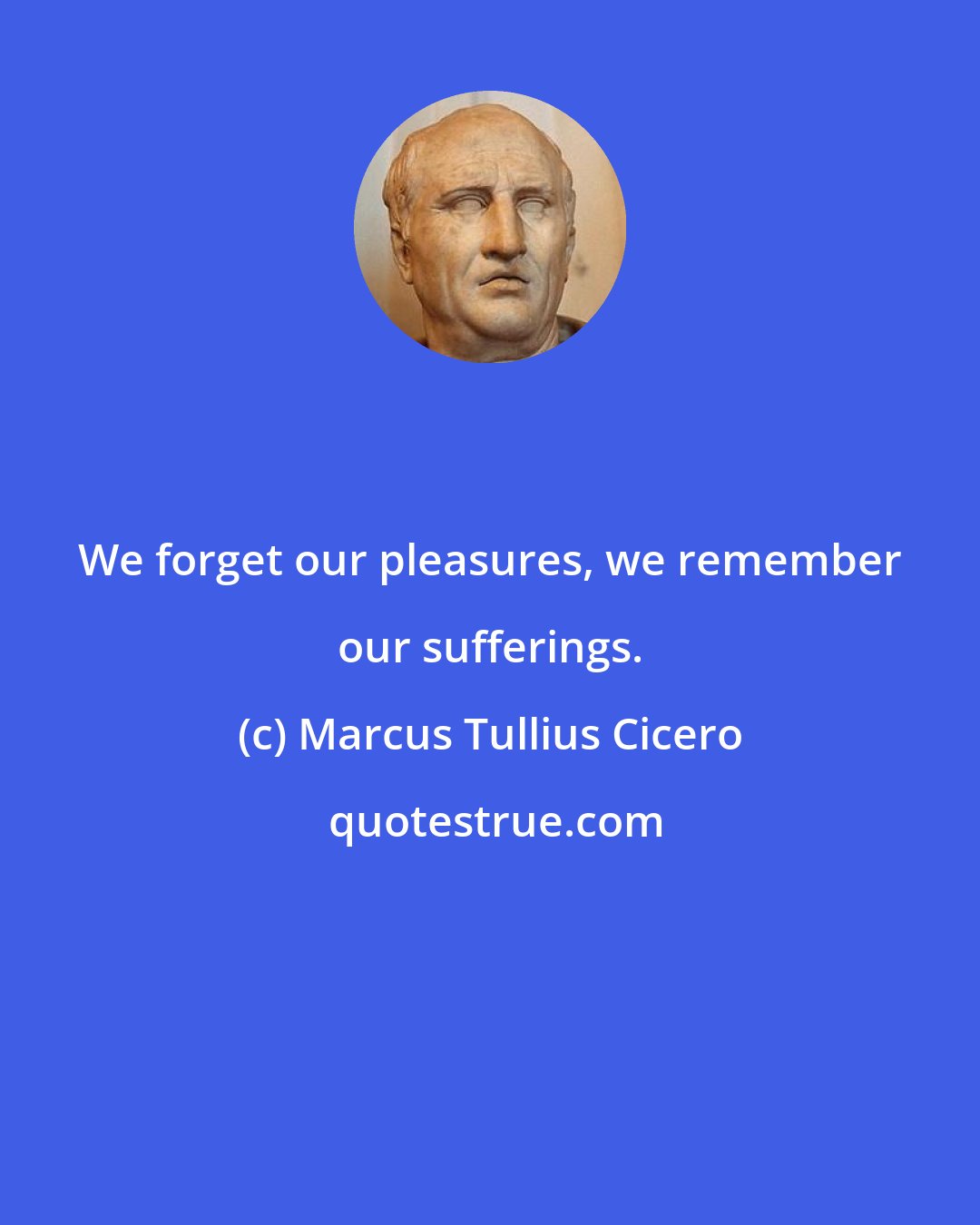 Marcus Tullius Cicero: We forget our pleasures, we remember our sufferings.