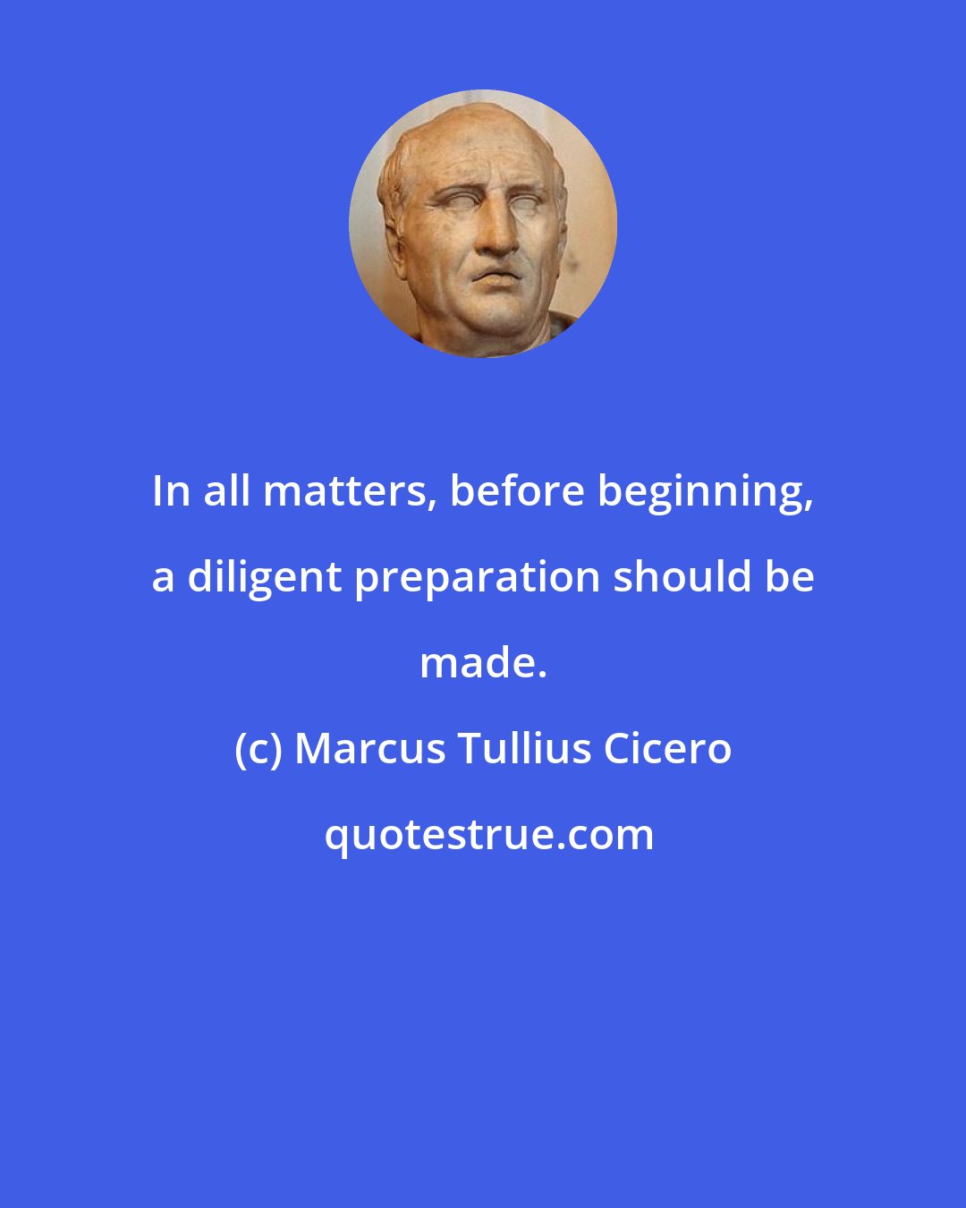 Marcus Tullius Cicero: In all matters, before beginning, a diligent preparation should be made.