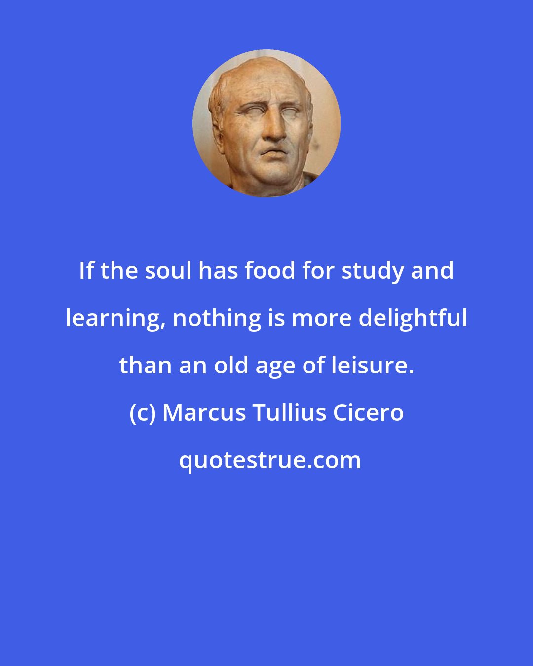 Marcus Tullius Cicero: If the soul has food for study and learning, nothing is more delightful than an old age of leisure.