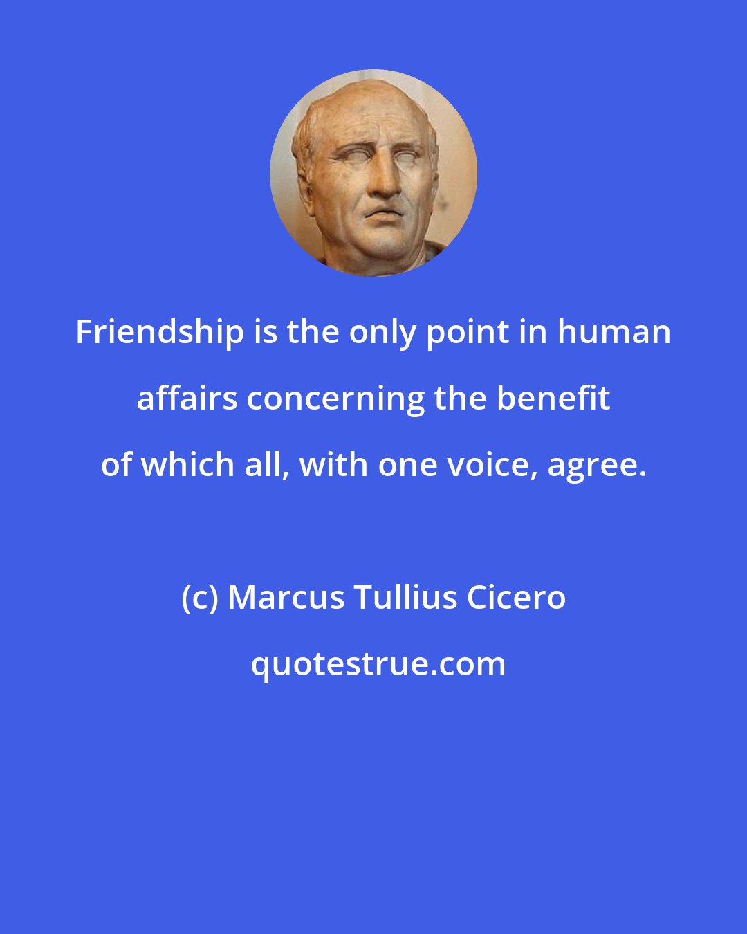 Marcus Tullius Cicero: Friendship is the only point in human affairs concerning the benefit of which all, with one voice, agree.