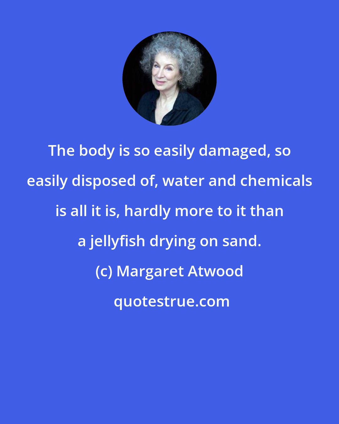 Margaret Atwood: The body is so easily damaged, so easily disposed of, water and chemicals is all it is, hardly more to it than a jellyfish drying on sand.