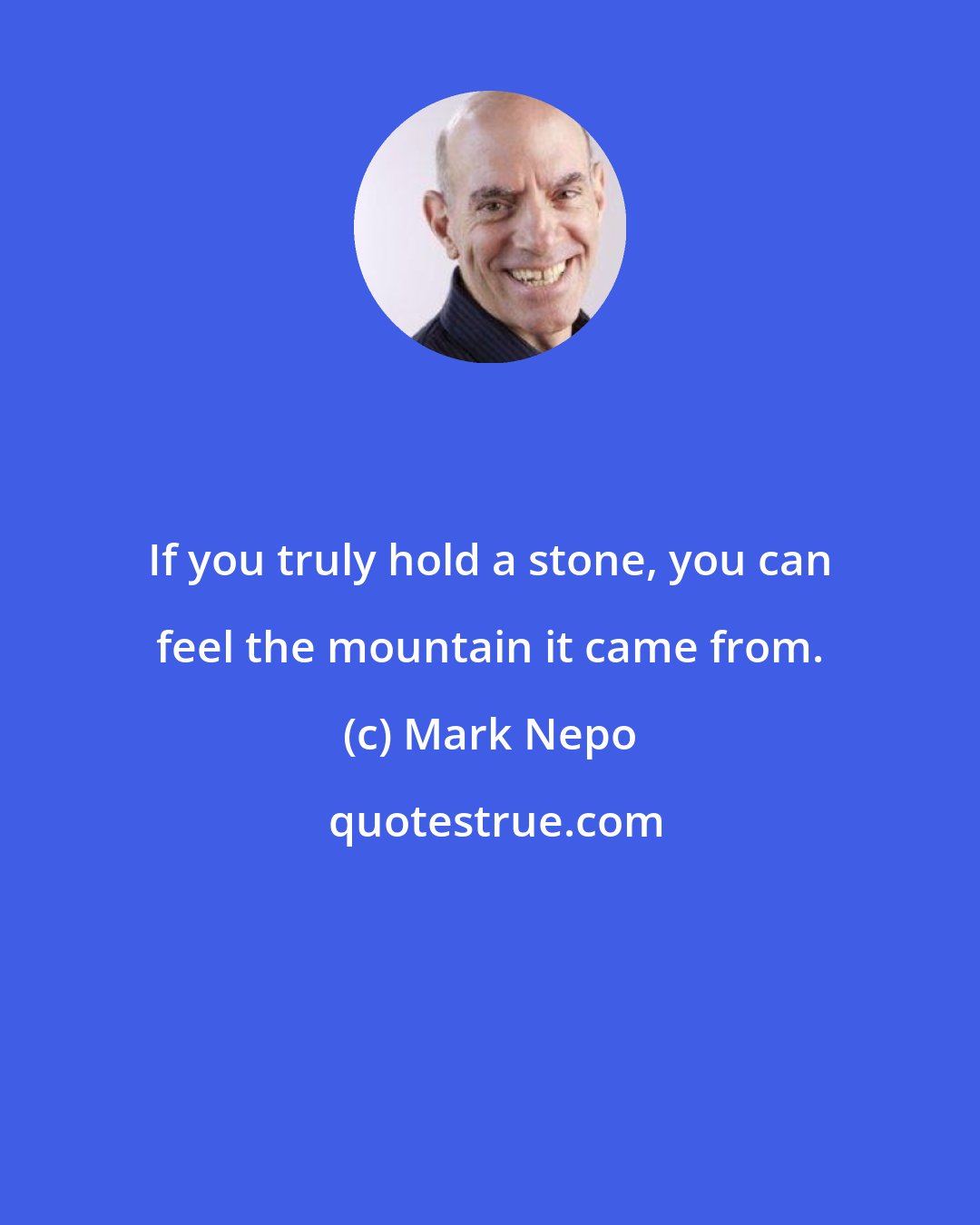 Mark Nepo: If you truly hold a stone, you can feel the mountain it came from.