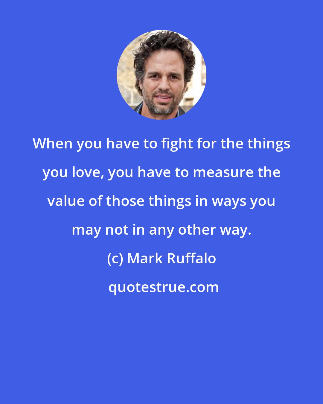 Mark Ruffalo: When you have to fight for the things you love, you have to measure the value of those things in ways you may not in any other way.