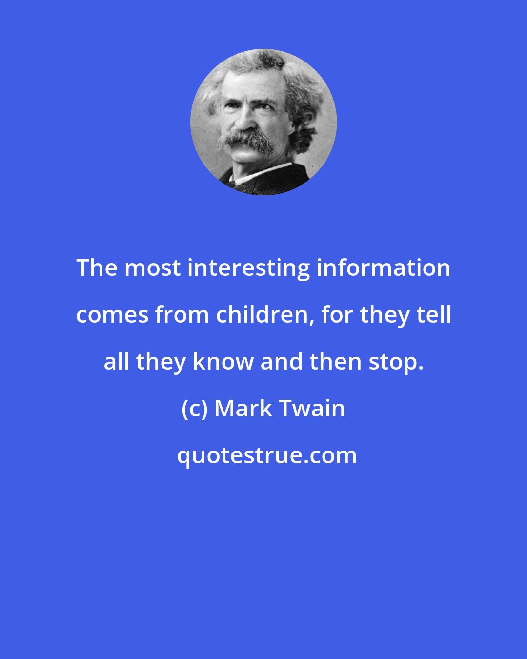 Mark Twain: The most interesting information comes from children, for they tell all they know and then stop.