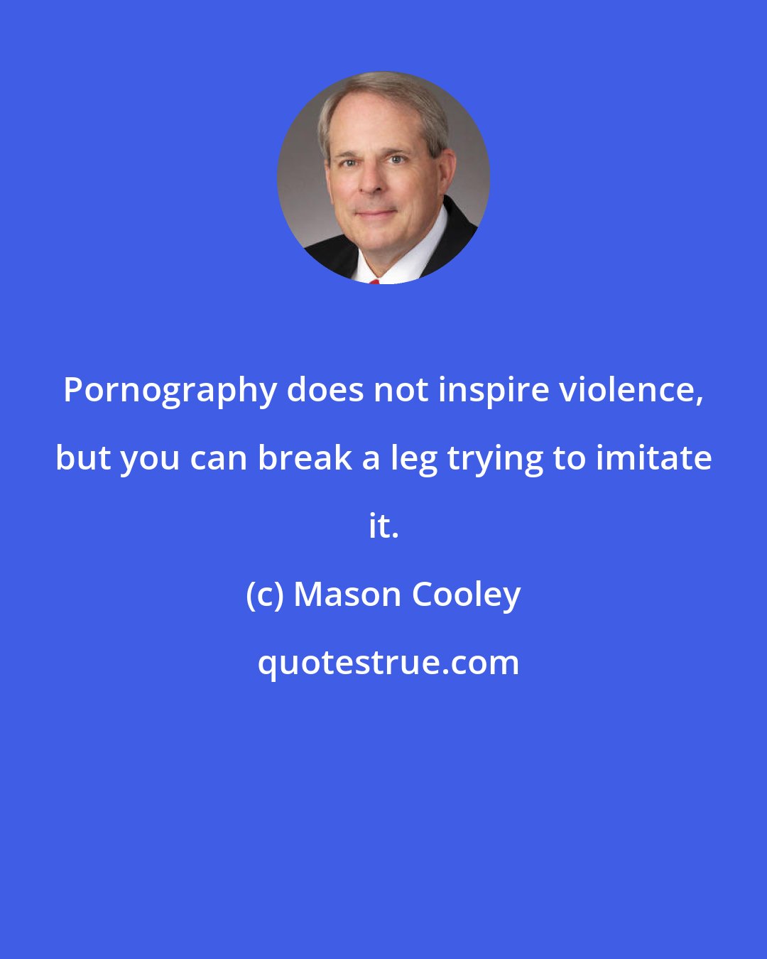 Mason Cooley: Pornography does not inspire violence, but you can break a leg trying to imitate it.