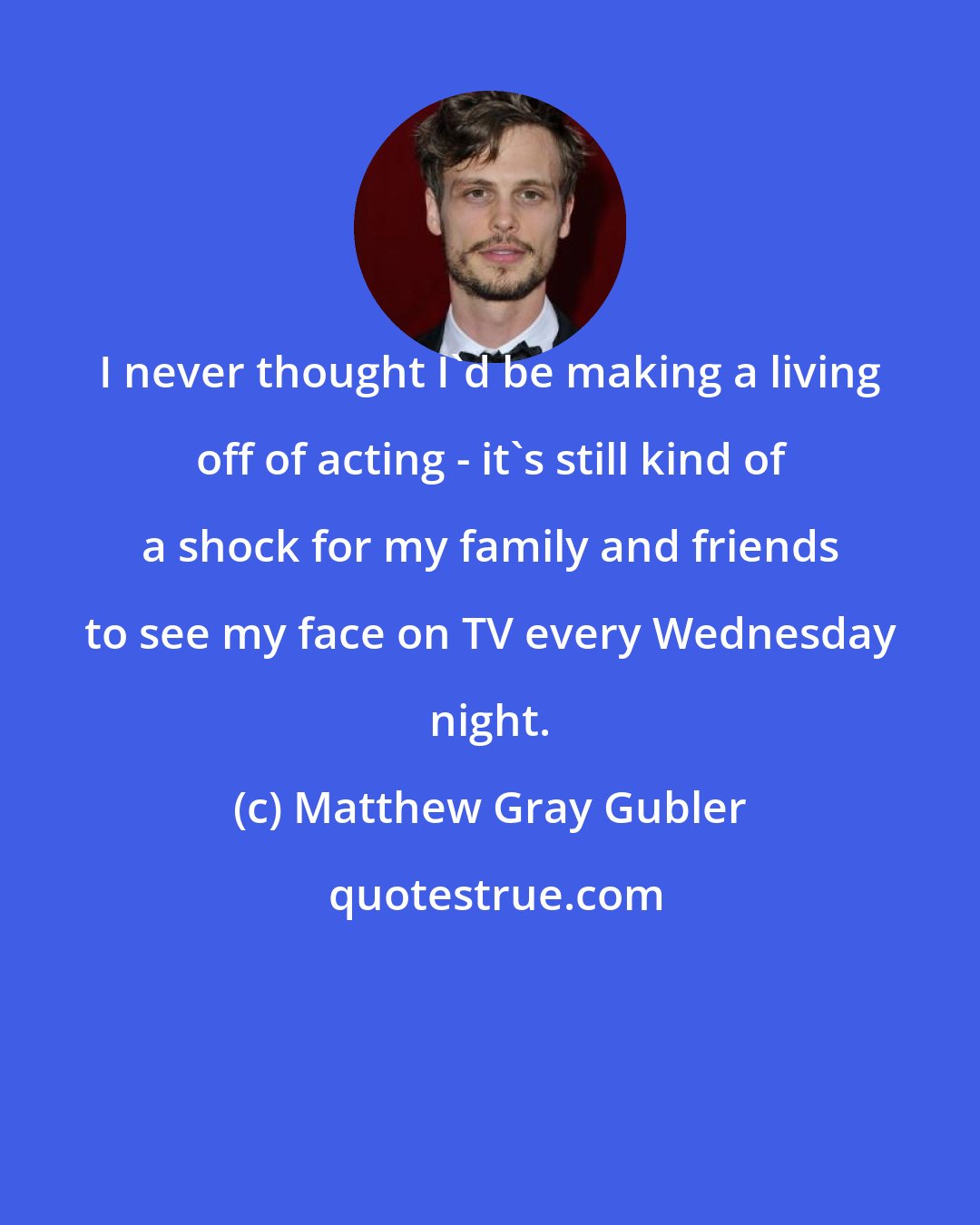 Matthew Gray Gubler: I never thought I'd be making a living off of acting - it's still kind of a shock for my family and friends to see my face on TV every Wednesday night.