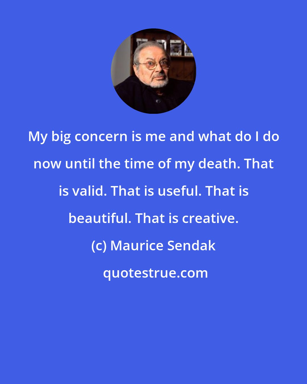 Maurice Sendak: My big concern is me and what do I do now until the time of my death. That is valid. That is useful. That is beautiful. That is creative.