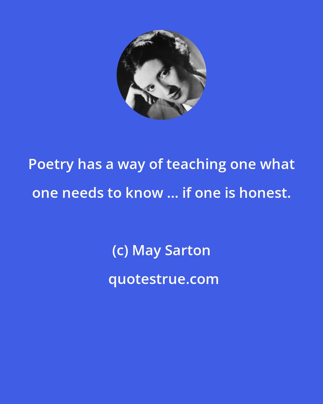 May Sarton: Poetry has a way of teaching one what one needs to know ... if one is honest.