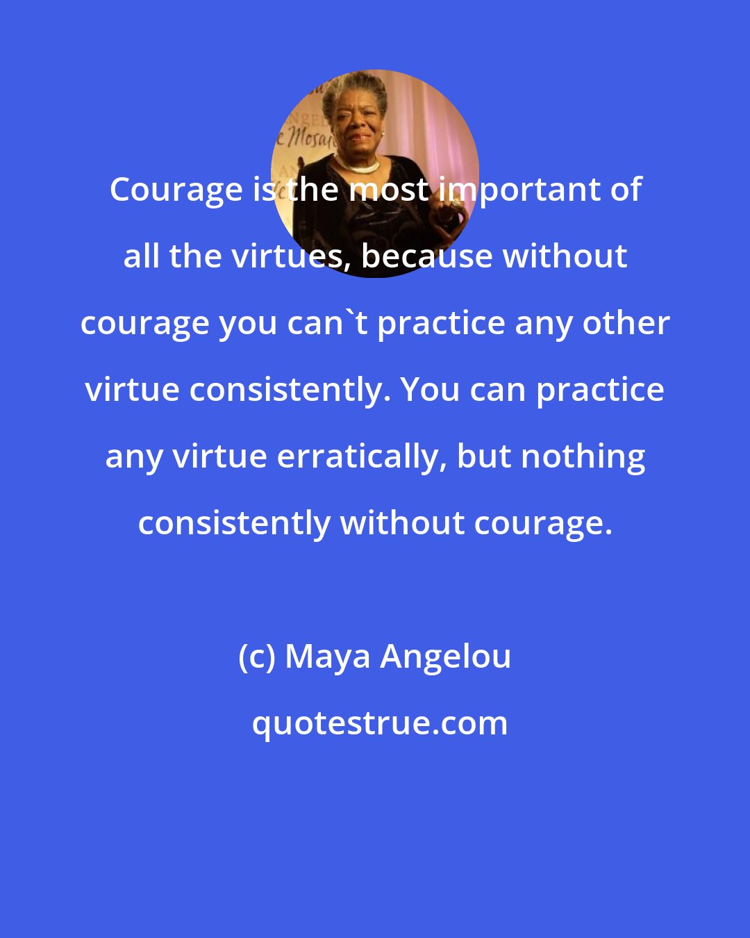 Maya Angelou: Courage is the most important of all the virtues, because without courage you can't practice any other virtue consistently. You can practice any virtue erratically, but nothing consistently without courage.