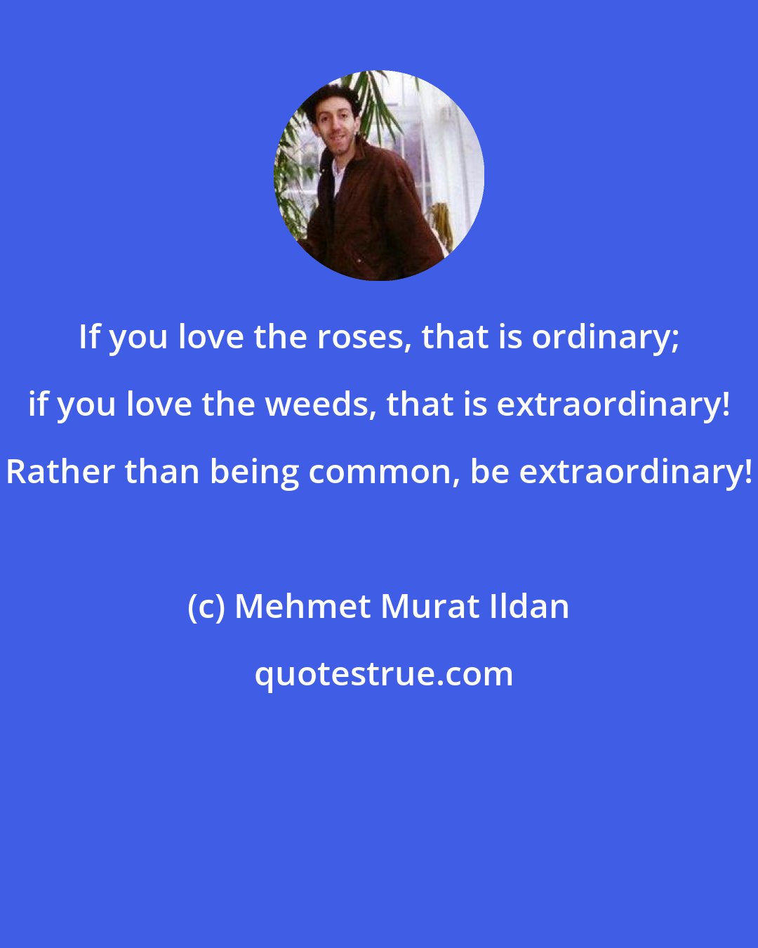 Mehmet Murat Ildan: If you love the roses, that is ordinary; if you love the weeds, that is extraordinary! Rather than being common, be extraordinary!