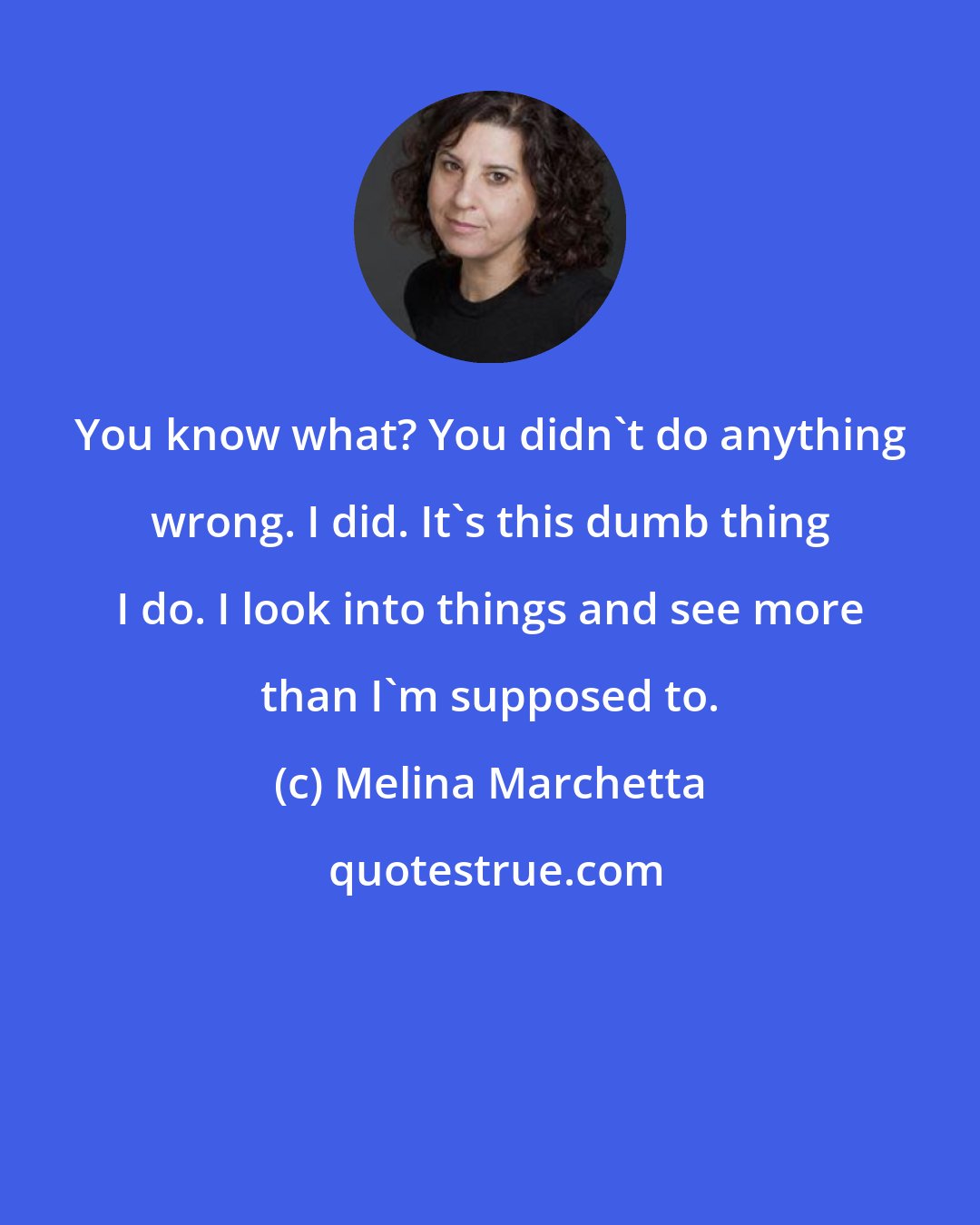 Melina Marchetta: You know what? You didn't do anything wrong. I did. It's this dumb thing I do. I look into things and see more than I'm supposed to.