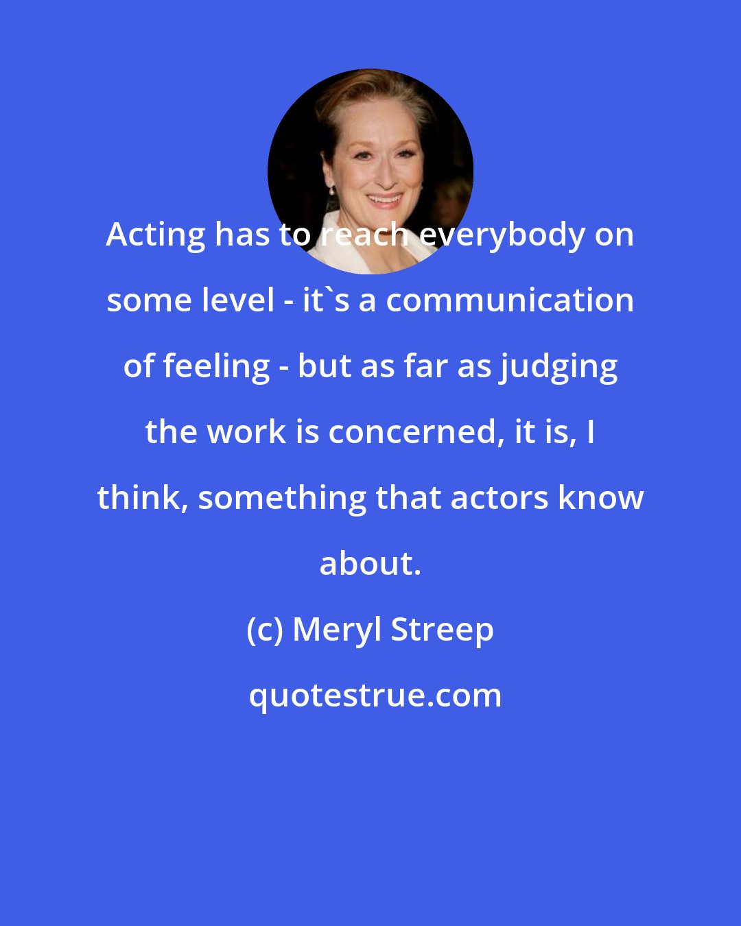 Meryl Streep: Acting has to reach everybody on some level - it's a communication of feeling - but as far as judging the work is concerned, it is, I think, something that actors know about.