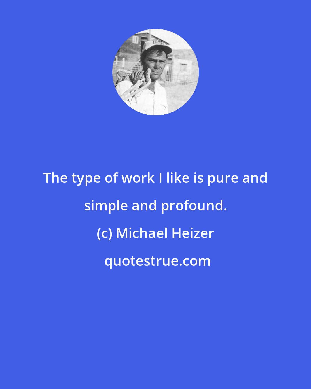 Michael Heizer: The type of work I like is pure and simple and profound.