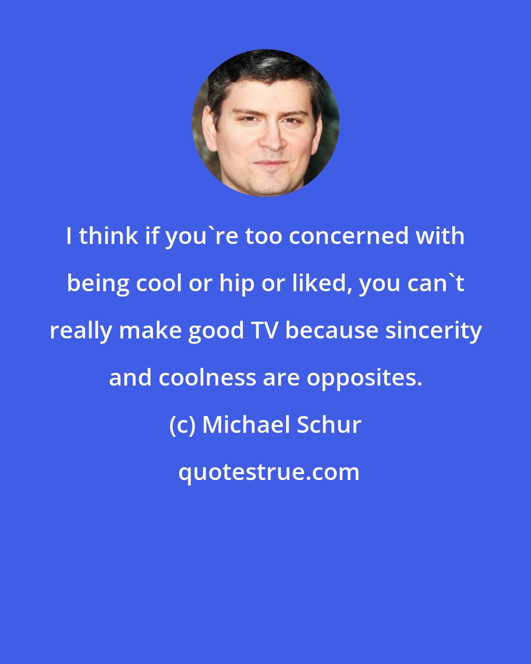 Michael Schur: I think if you're too concerned with being cool or hip or liked, you can't really make good TV because sincerity and coolness are opposites.