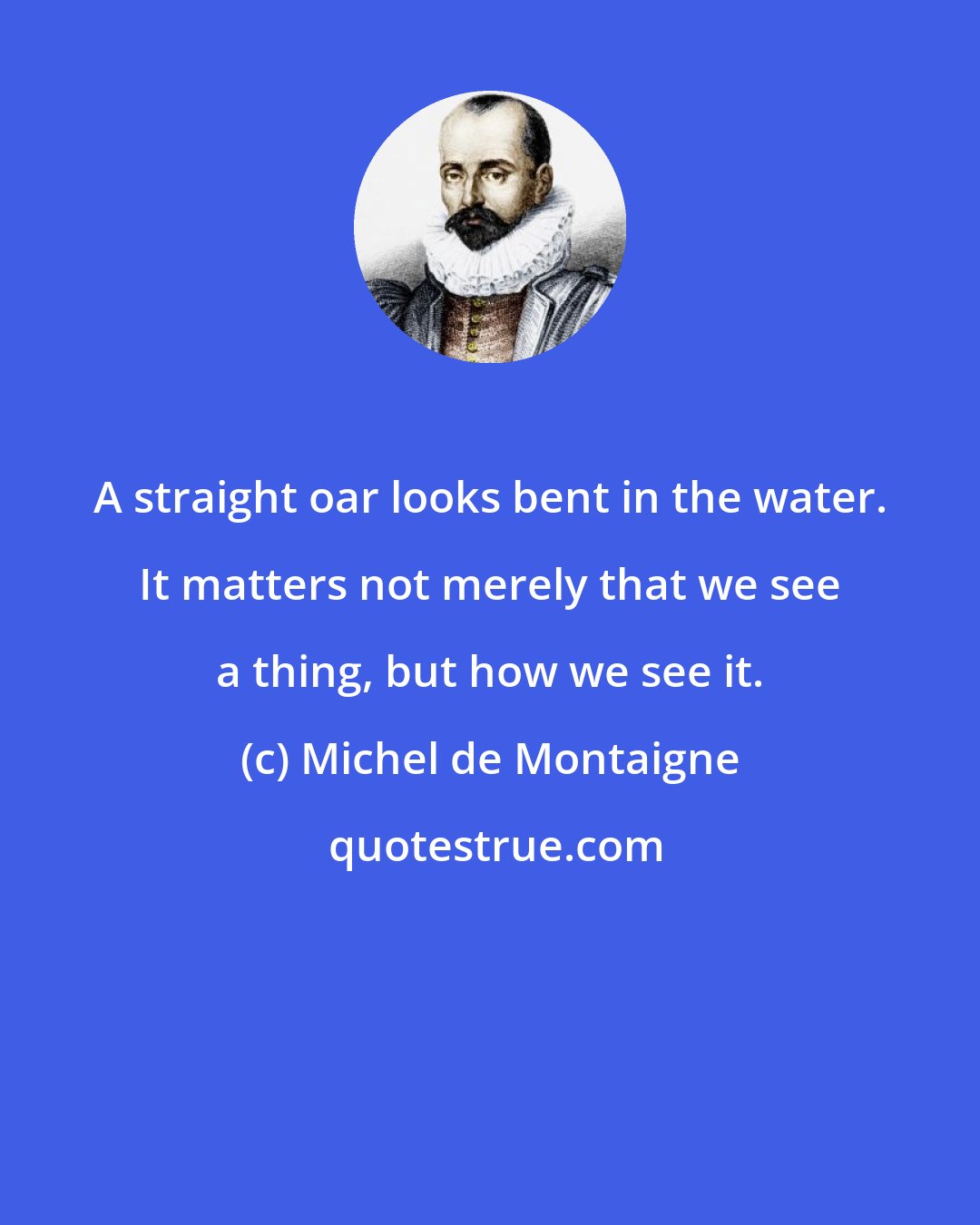 Michel de Montaigne: A straight oar looks bent in the water. It matters not merely that we see a thing, but how we see it.