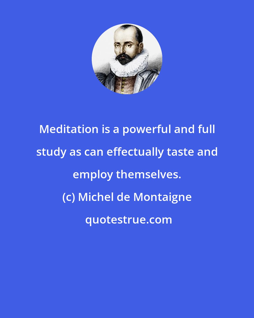 Michel de Montaigne: Meditation is a powerful and full study as can effectually taste and employ themselves.