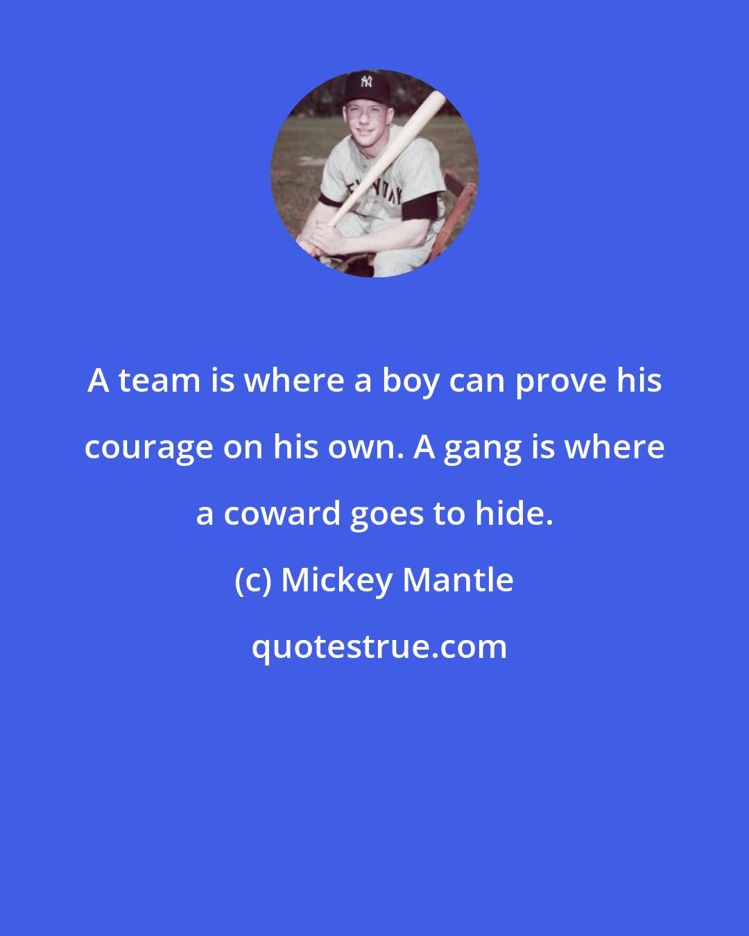 Mickey Mantle: A team is where a boy can prove his courage on his own. A gang is where a coward goes to hide.