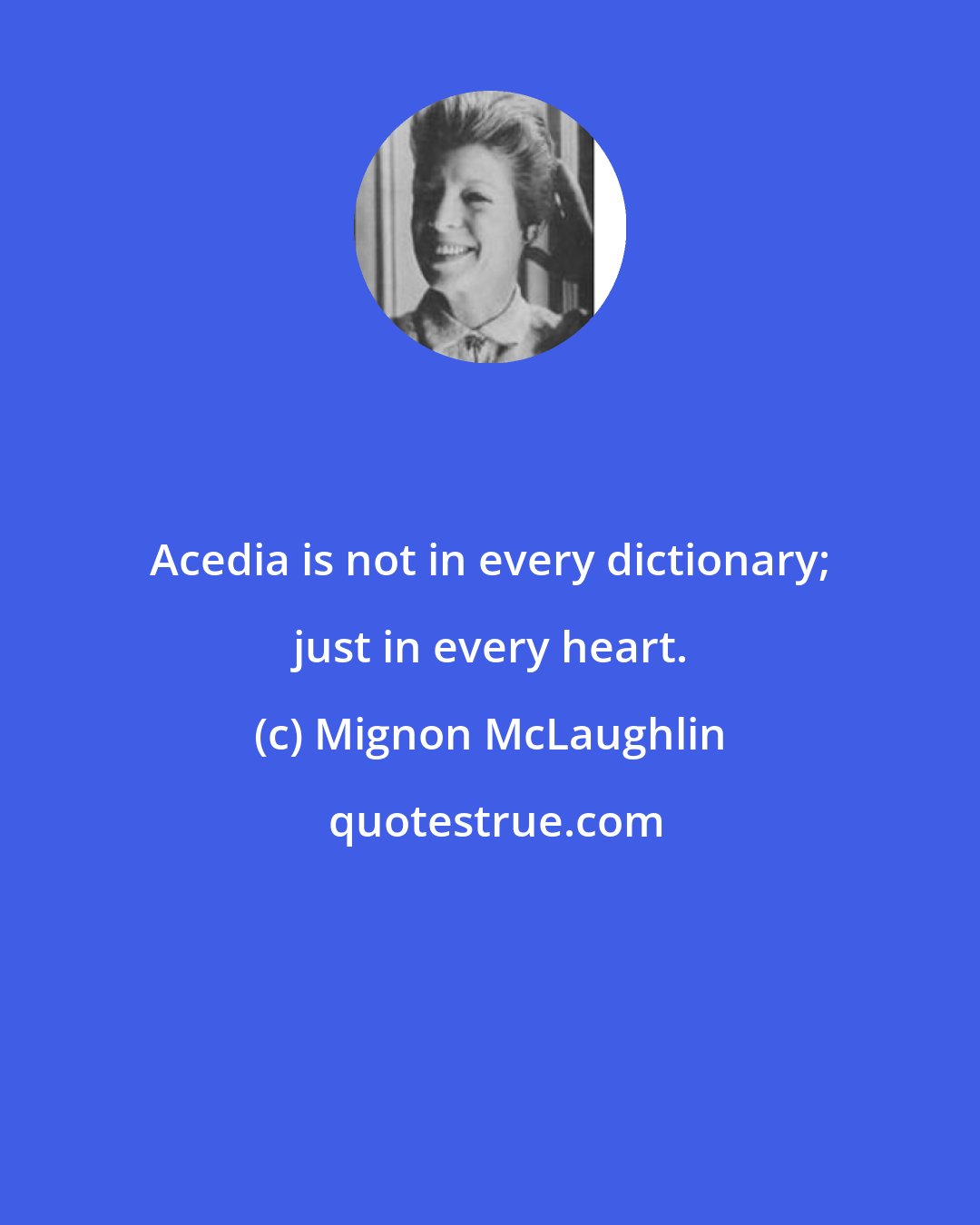 Mignon McLaughlin: Acedia is not in every dictionary; just in every heart.